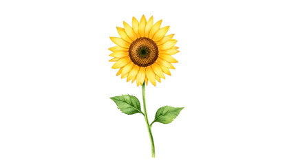 Obraz premium Watercolor Illustration of a Single Sunflower on White Background