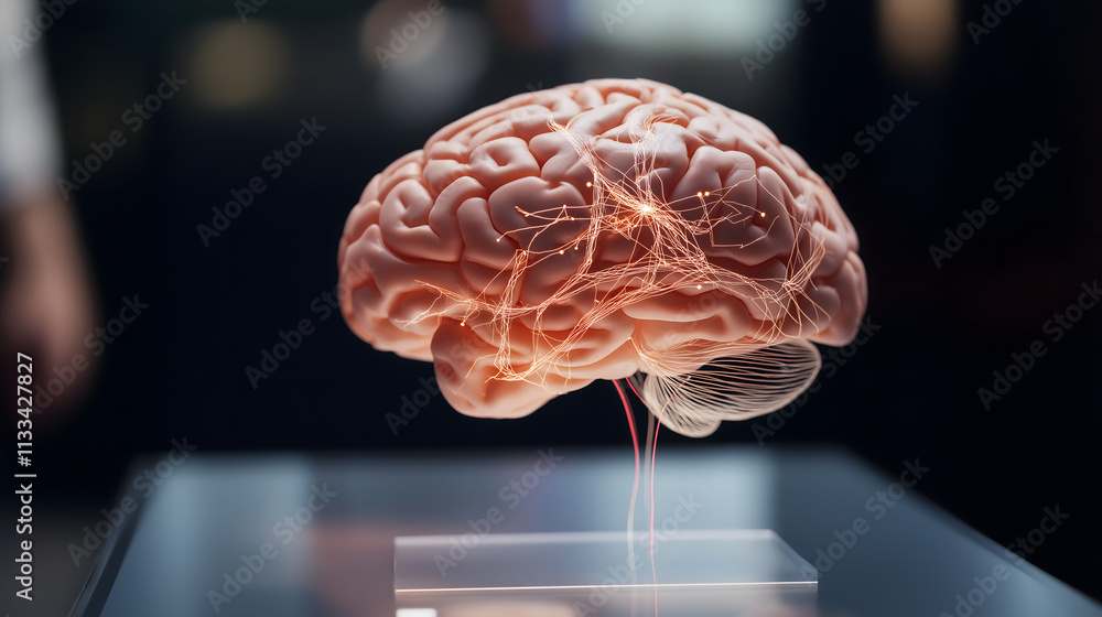 Poster unveiling the brain's mysteries: a captivating 3d holographic projection showcases intricate neural 