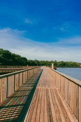 The Mallorquín swamp seen from the pier and blue sky. Barranquilla, Atlantico, Colombia.