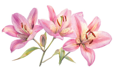 Obraz premium Delicate Pink Lily Watercolor Illustration with Buds and Leaves