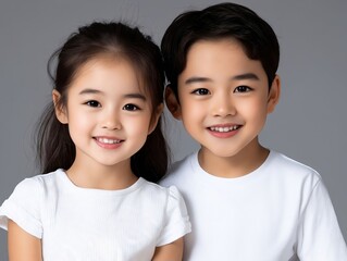 A boy and a girl are smiling at the camera