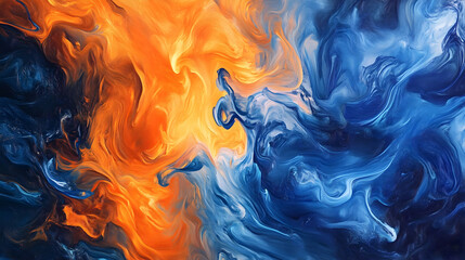 Fototapeta premium Dramatic flames in blue and orange swirling together in a mesmerizing fire and ice contrast, symbolizing opposing forces in nature.illustration