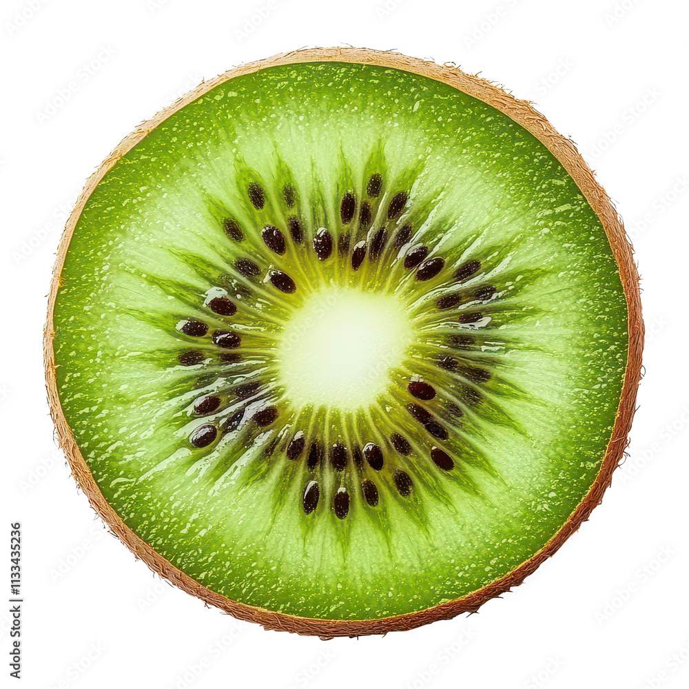 Poster fresh slice of kiwi fruit isolated on a clean transparent background showcasing vibrant green pulp a
