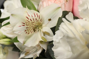 Fototapeta premium Bouquet of beautiful flowers as background, closeup