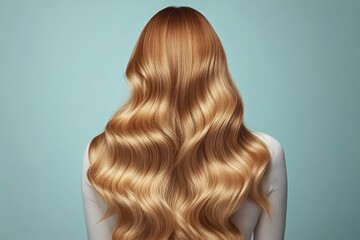 Fototapeta premium Beautiful wavy blonde hair styled on a model against a light backdrop
