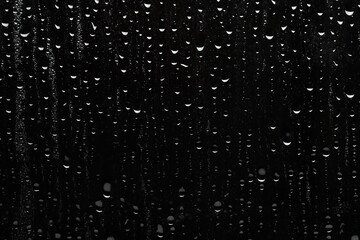 Water drops on black glass surface, top view