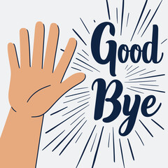 Fototapeta premium A cheerful illustration of a hand waving goodbye text symbolizing farewell and new beginnings. transparent background.