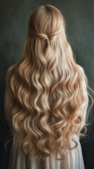 Naklejka premium Beautiful golden blonde hair with soft waves cascading down in natural shine and texture
