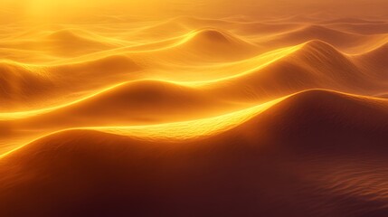 Undulating sand dunes glowing in the golden light