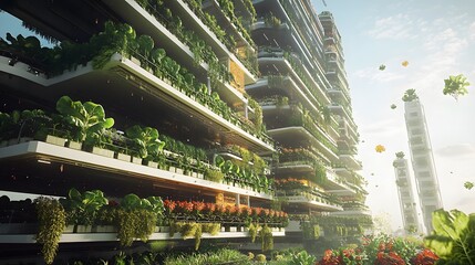 Obraz premium Vertical farms and automated harvesters