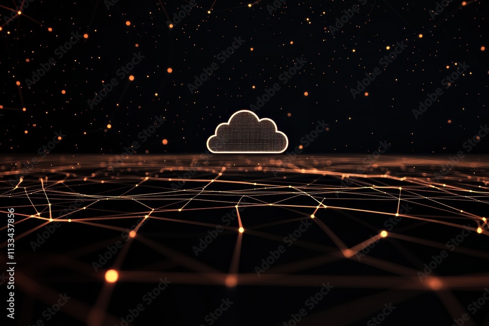 Aufkleber Bright cloud icon symbolizes cloud storage services, with a network grid backdrop for showcasing digital solutions or messages. Generative AI