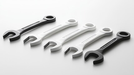 Bold and Modern Wrench Set Captured in Contrasting White and Black