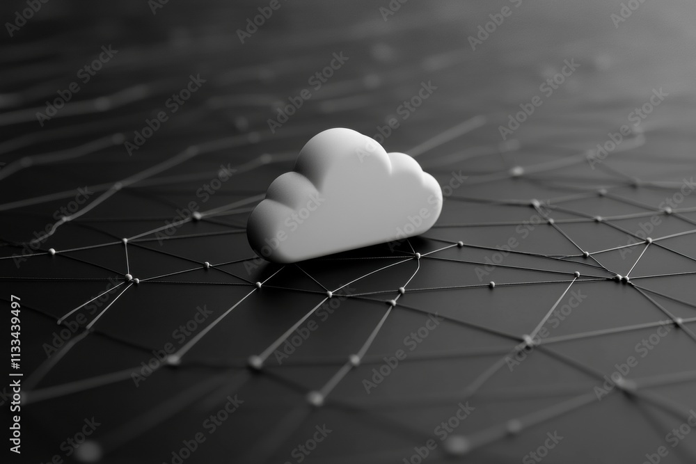 Aufkleber Cloud icon centrally placed on a network-like surface suggests digital storage solutions and offers customizable text options for branding. Generative AI