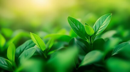 Obraz premium Lush green field is filled with a variety of leaves, including some that are small and others that are larger. The leaves are all different shapes and sizes, but they all share a common color: green