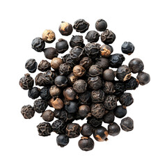 Obraz premium Fresh black peppercorns isolated on a transparent background, showcasing their distinct colors and textures in detail, black pepperisolated on transparent background