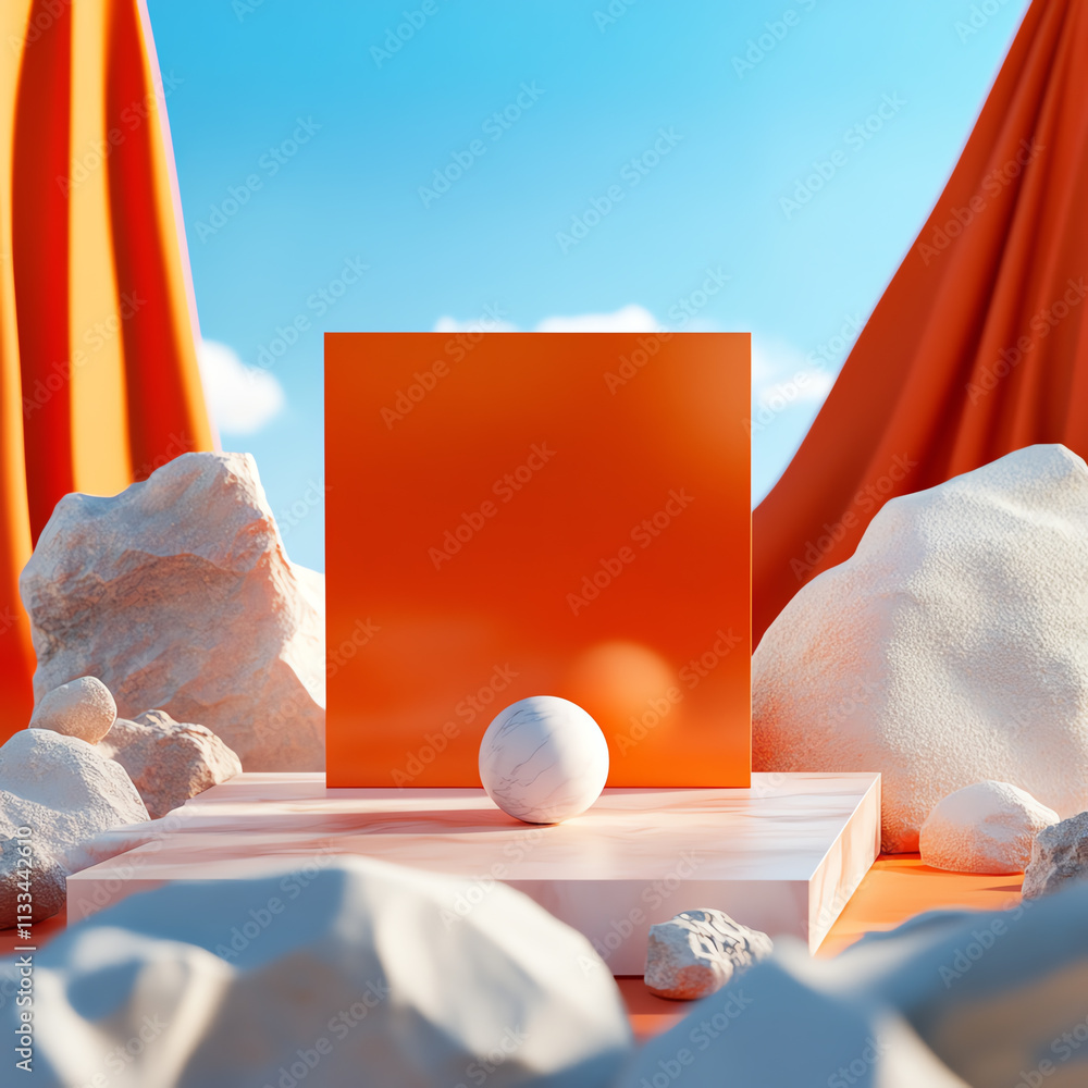 Aufkleber abstract composition featuring geometric shapes in an orange color scheme.