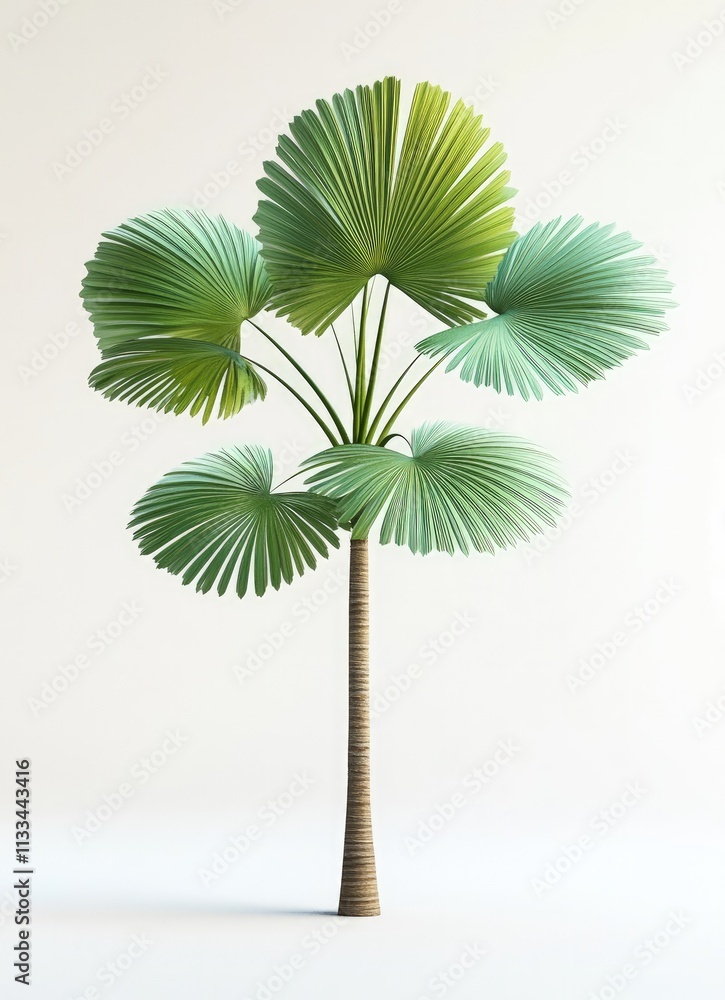 Poster isolated image of a single green palm tree on white background.