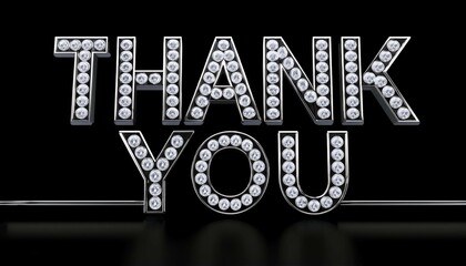 silver bedazzled 3d letters thank you on black alpha key background typographic sign made of rhinestones shiny gemstones premium design symbolizing gratitude and appreciation