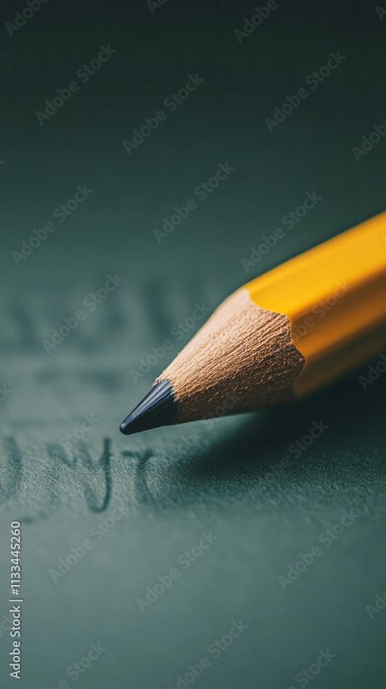 Poster close up of a sharpened pencil resting on dark surface creating inviting workspace atmosphere