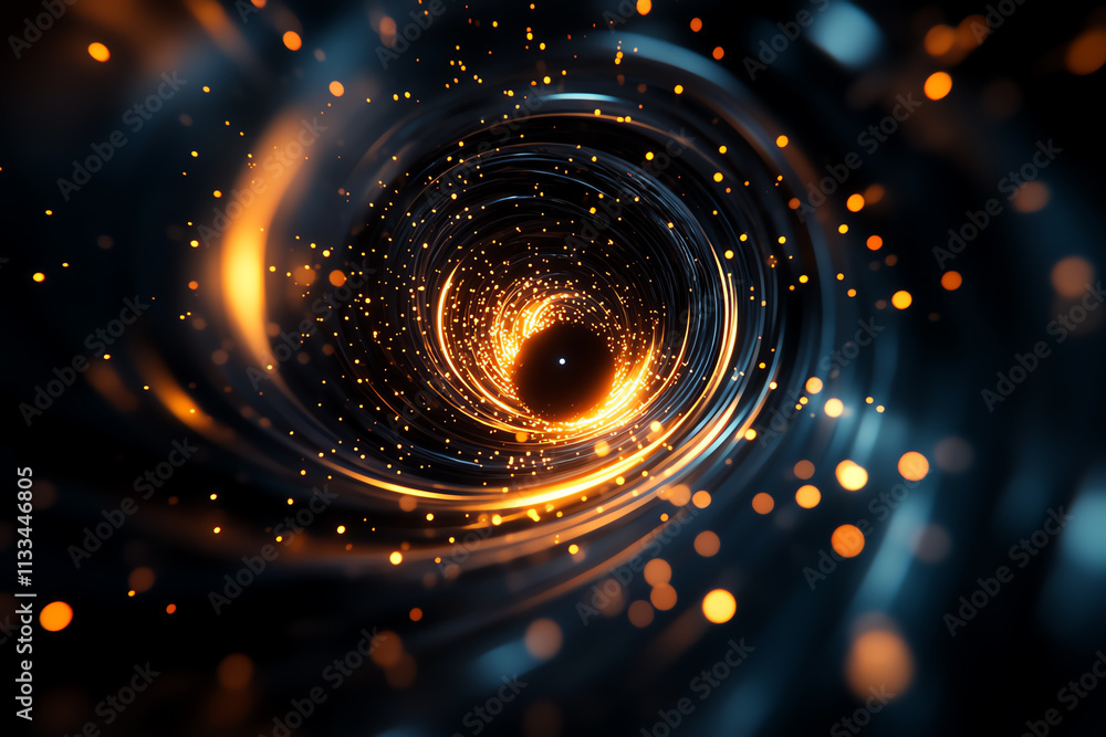 Aufkleber an abstract representation of a swirling vortex with glowing particles and light effects.