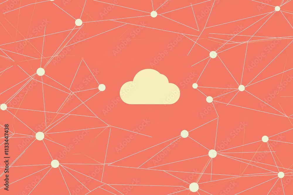 Aufkleber Center features a simple cloud icon symbolizing cloud services, surrounded by an abstract network design, providing space for additional content. Generative AI