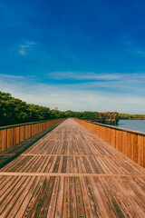 The Mallorquín swamp seen from the pier and blue sky. Barranquilla, Atlantico, Colombia.