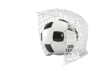 Soccer Ball with a Goal Net Ready for Action with Isolated Background with isolated on transparent background