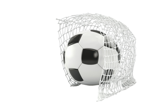 Soccer Ball with a Goal Net Ready for Action with Isolated Background with isolated on transparent background