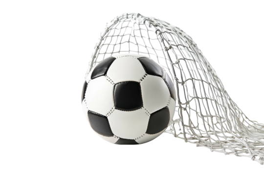 Dynamic Soccer Ball and Goal Net Scene with Isolated Background with isolated on transparent background