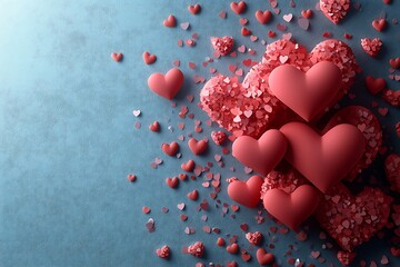 Obraz premium Group of Hearts on a Blue Surface