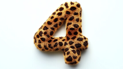 Furry number 4 with leopard pattern on a white background. Concept of wildlife-inspired design. For creative branding or education.