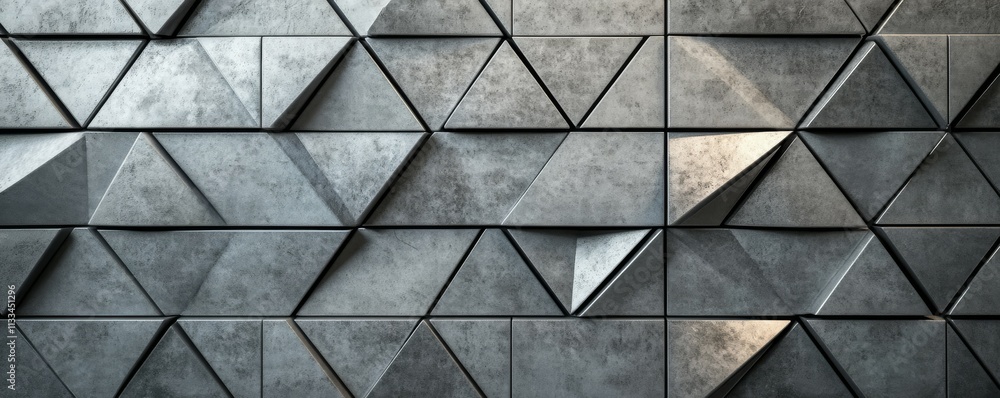 Poster 3d mosaic tiles arranged in the shape of a wall. futuristic wall. concrete, triangular bricks stacke