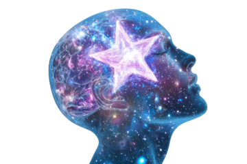 Artistic Representation of a Star Embedded in a Human Brain with Isolated Background with isolated on transparent background