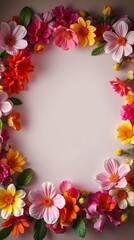 Fototapeta premium colorful spring flowers frame with copy space