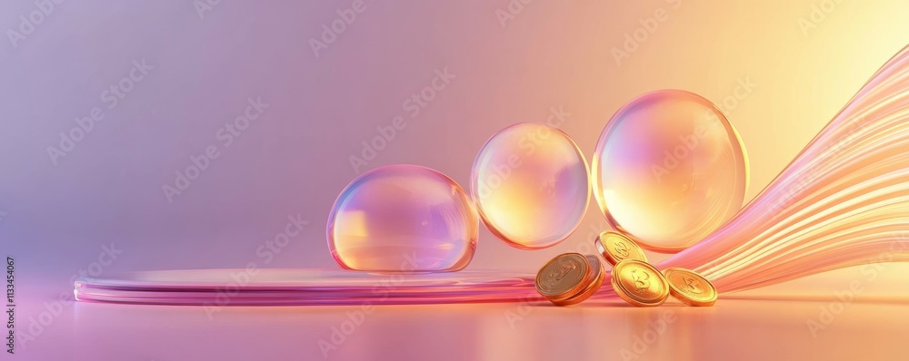 Aufkleber 3d loading indicator in a three-dimensional semicircular line, gold coins and sphere