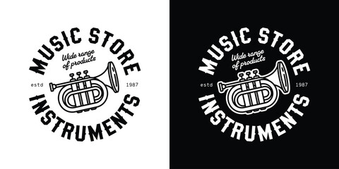 Obraz premium Emblem for a music store. Original vector illustration in vintage style. T-shirt design.