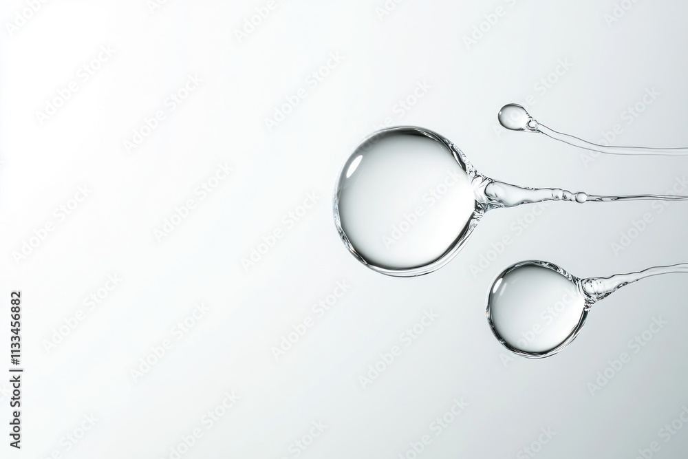 Poster a set of three water droplets, each reflecting light in various ways, creating a mesmerizing visual 