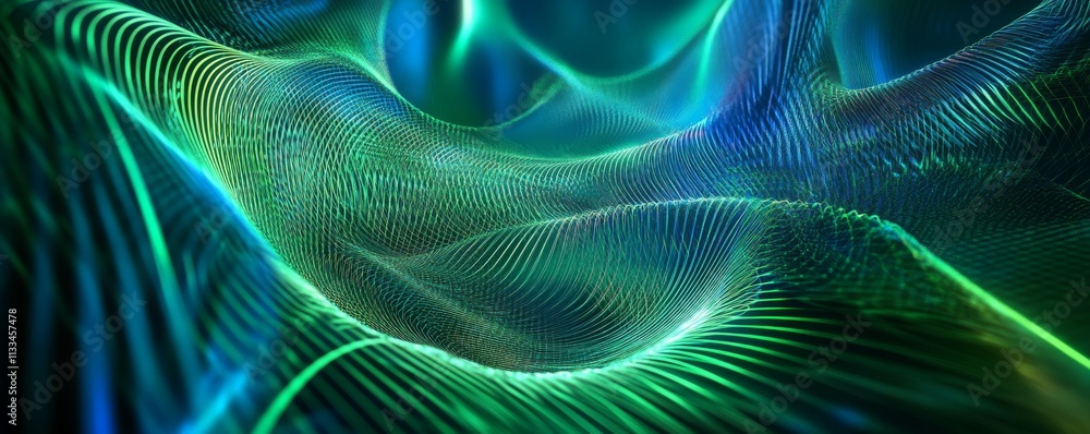 Poster blue and green geometric lines form a futuristic high-tech mesh. connectivity concept with copy-spac