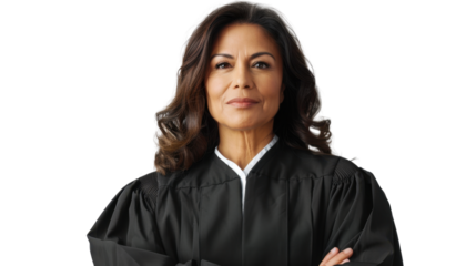 Mexican middle age female judge on white background