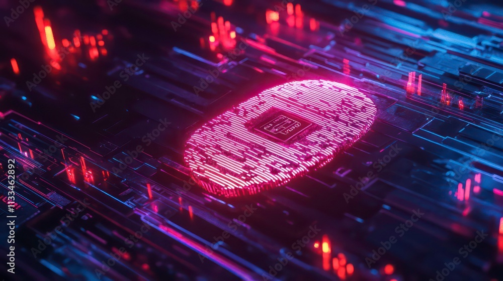 Poster A neon glowing fingerprint scan with a crypto wallet logo, symbolizing secure digital identities.