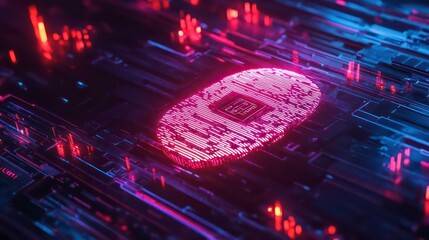A neon glowing fingerprint scan with a crypto wallet logo, symbolizing secure digital identities.
