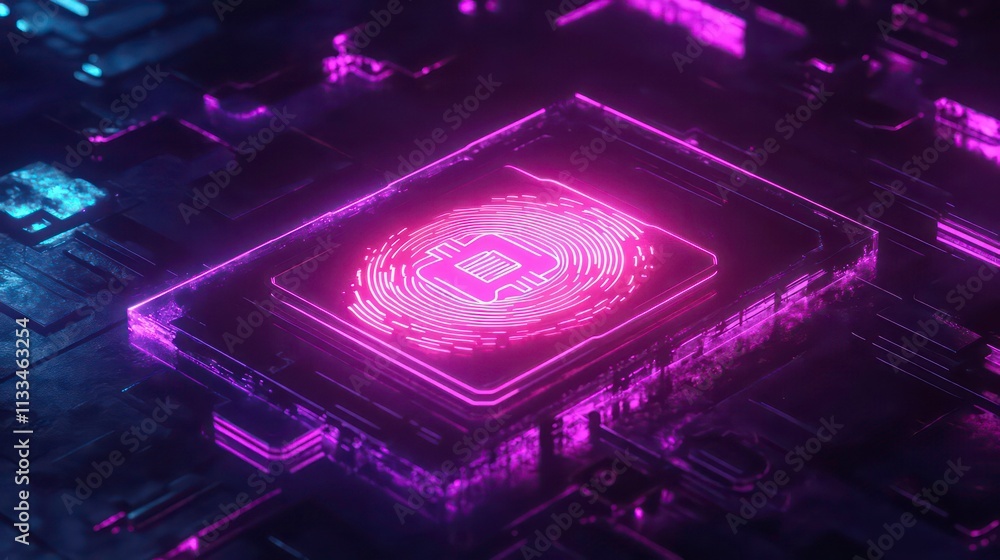 Poster A neon glowing fingerprint scan with a crypto wallet logo, symbolizing secure digital identities.