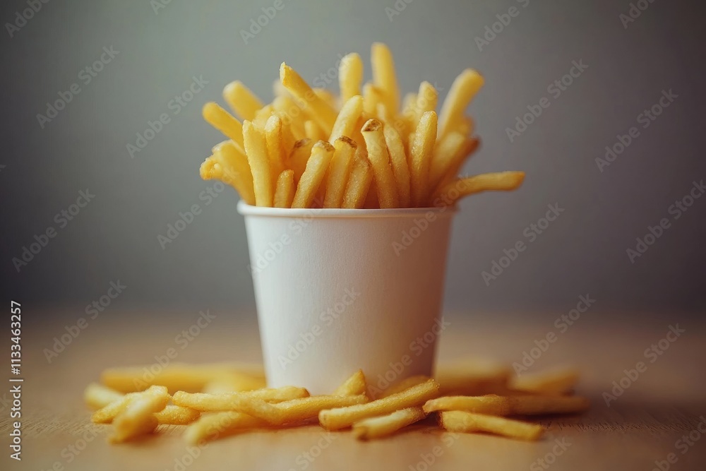 Aufkleber Golden fries are neatly stacked in a cup, creating an inviting snack. This quick treat is perfect for enjoying any time. Generative AI