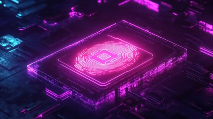 A neon glowing fingerprint scan with a crypto wallet logo, symbolizing secure digital identities.