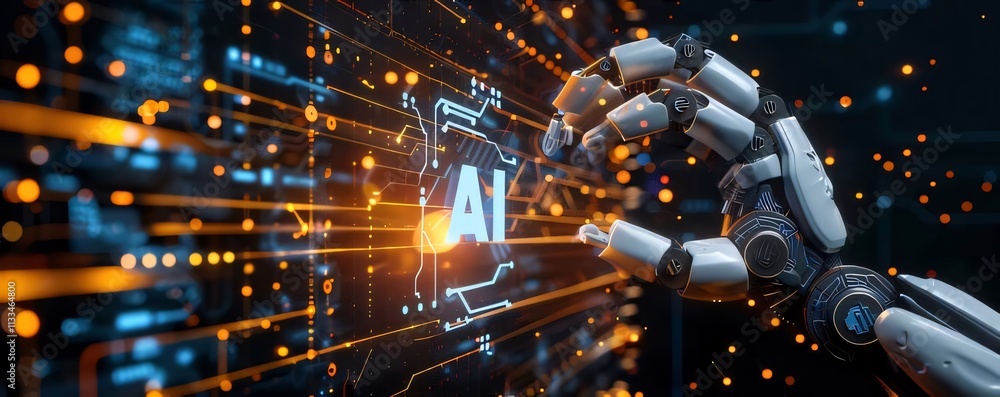 Poster robotic hand interacting with ai interface. (1)