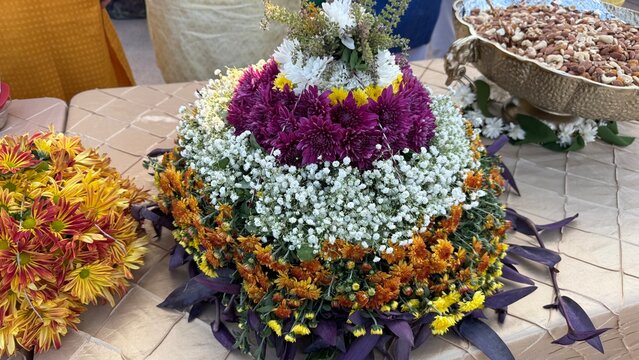 Vibrant handmade flowers for Bathukamma celebrations in the USA.
