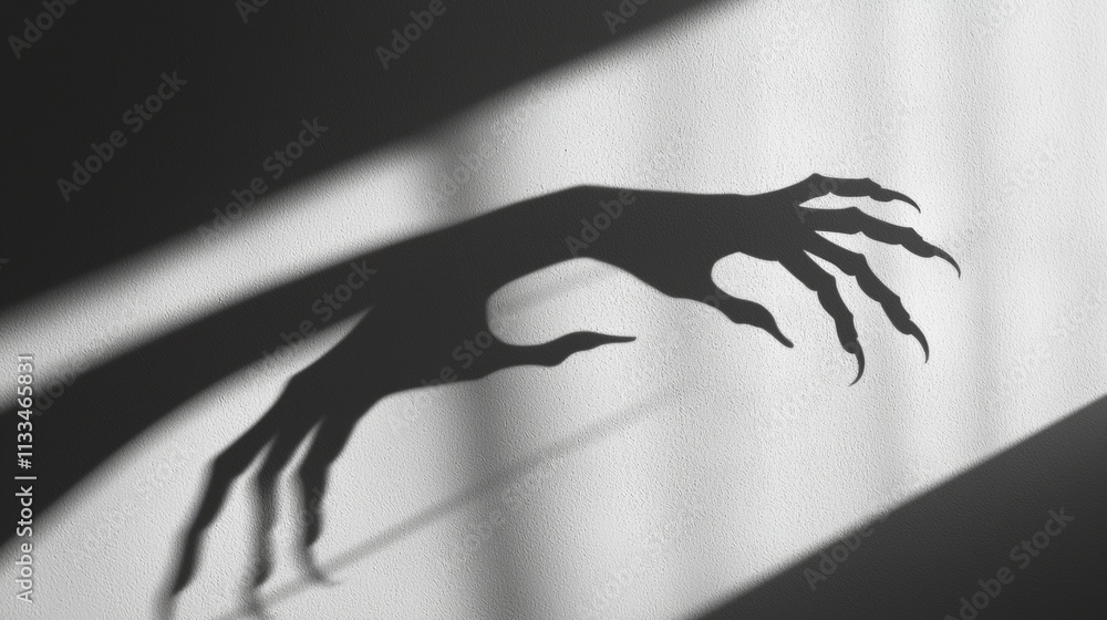 Aufkleber silhouettes of two hands with sharp, elongated fingers stretch across a plain wall as beams of sunli