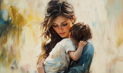 Tender embrace, mother holding sleeping child.