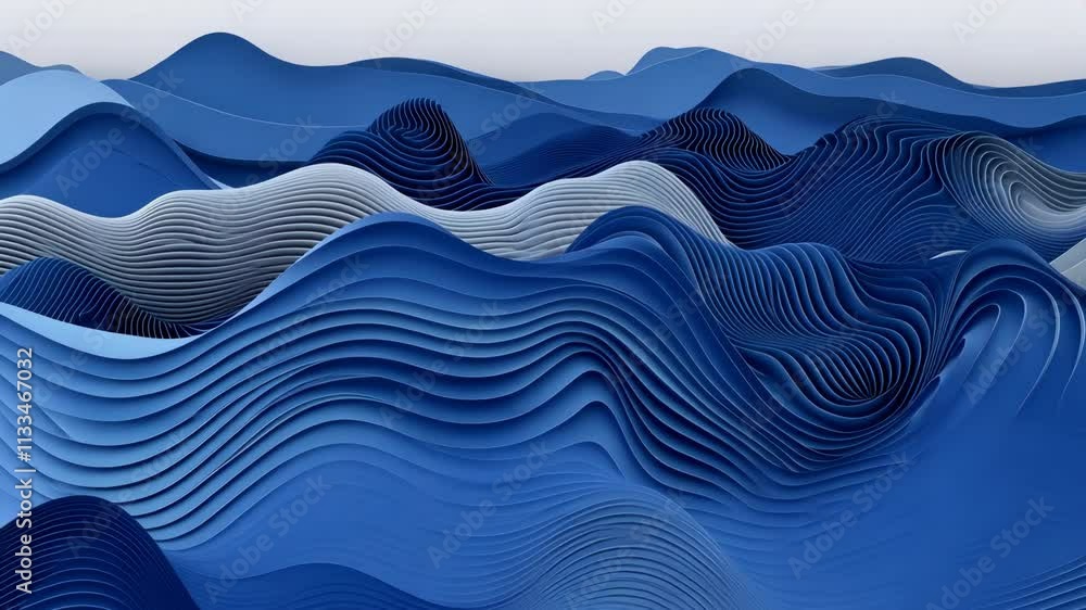 Poster intricate layers of blue waves create a serene and captivating landscape that conveys movement and d