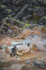 The rugged volcanic landscape of Leirhnjúkur and the Krafla Caldra, Iceland.
